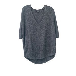 Express V Neck Cotton Sweater with Rounded Bottom Hem